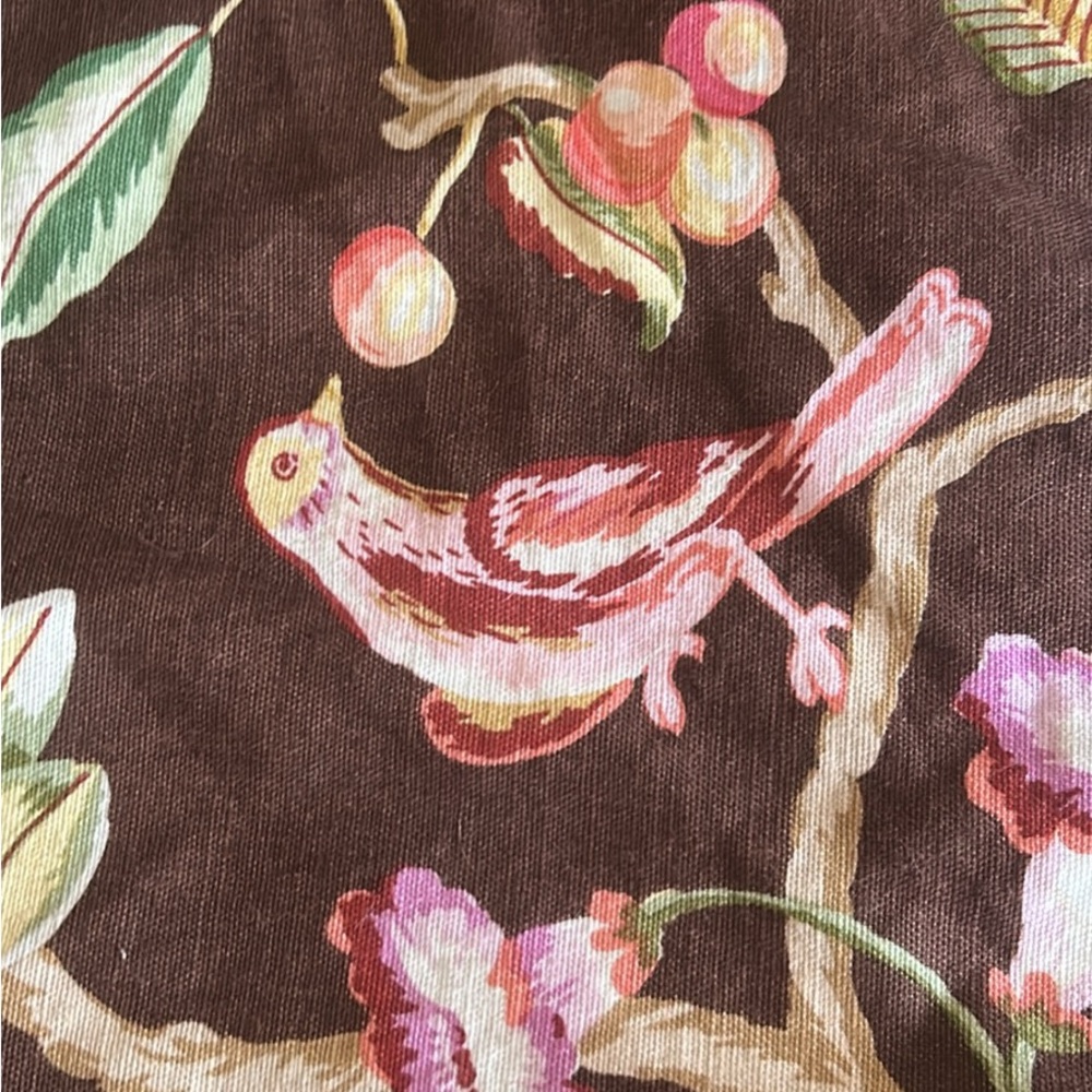 Brunschwig & Fils  Fabric Bird and Floral Fabric in Pink and Brown Cotton/Linen